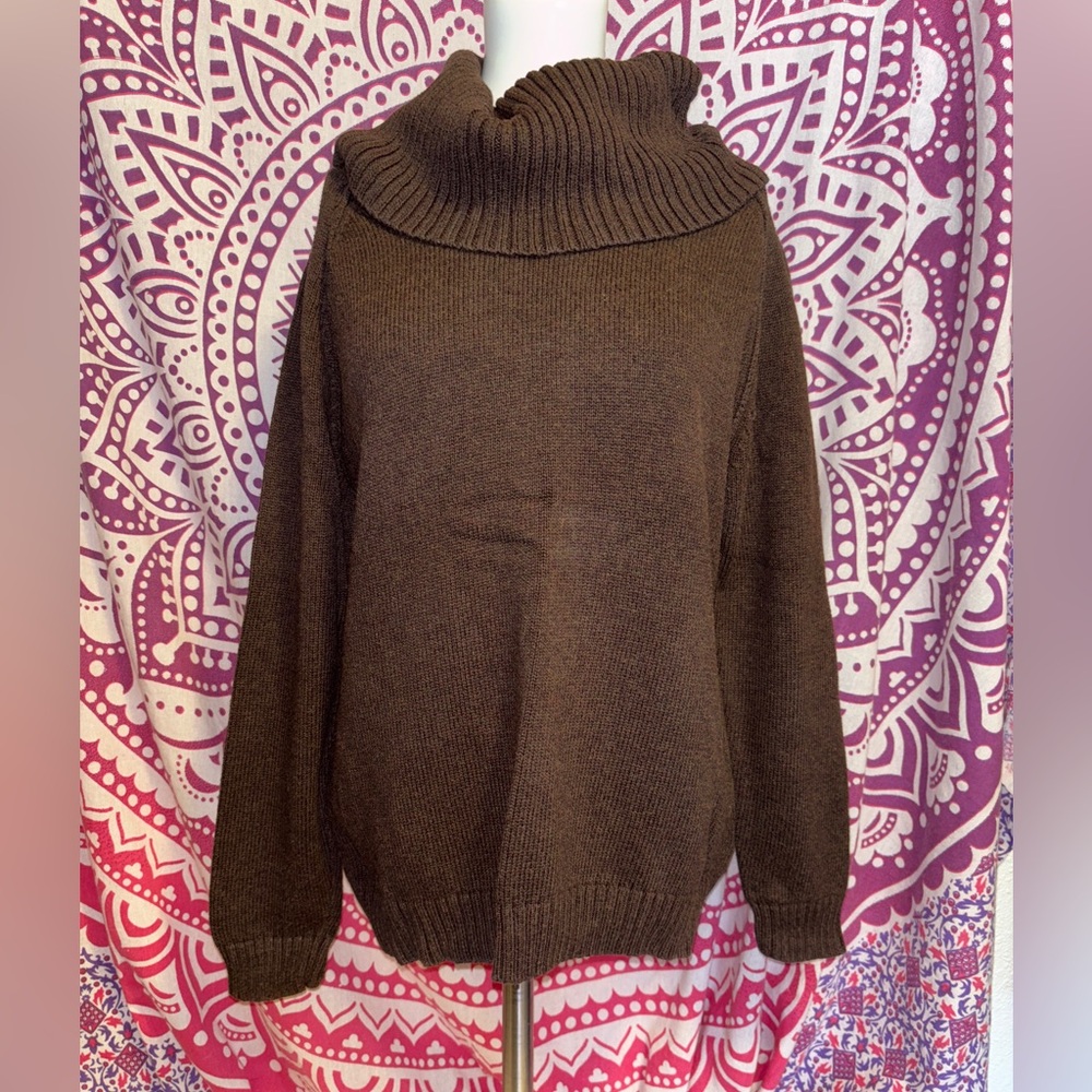 Jeanne Pierre Brown Speckled Cowl Neck Pullover Sweater Women’s Size Large